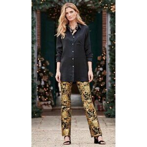 Soft Surroundings Gold Floral Moonstruck Pants Mini Boot Stretch NWT Womens Sz S